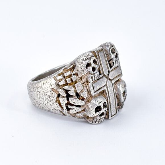 Vintage Shube Sterling Silver 925 Cross Skulls Biker Ring Size 10 - Picture 4 of 10